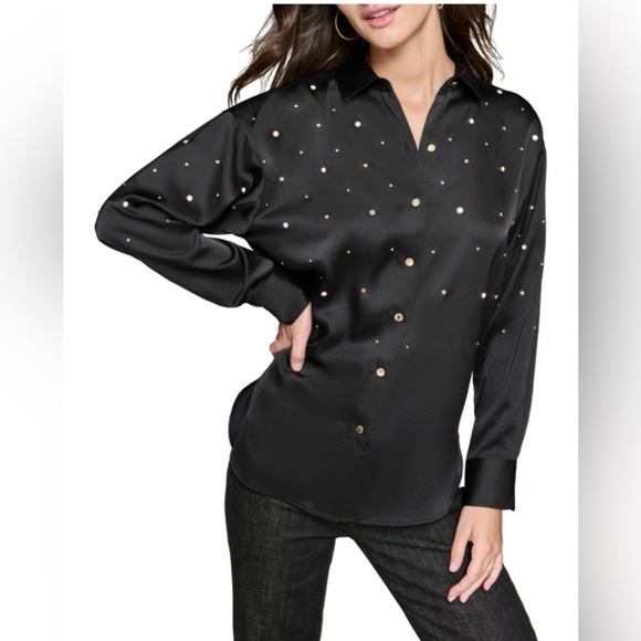 KARL LAGERFELD PARIS Studded Satin Shirt - Picture 1 of 4